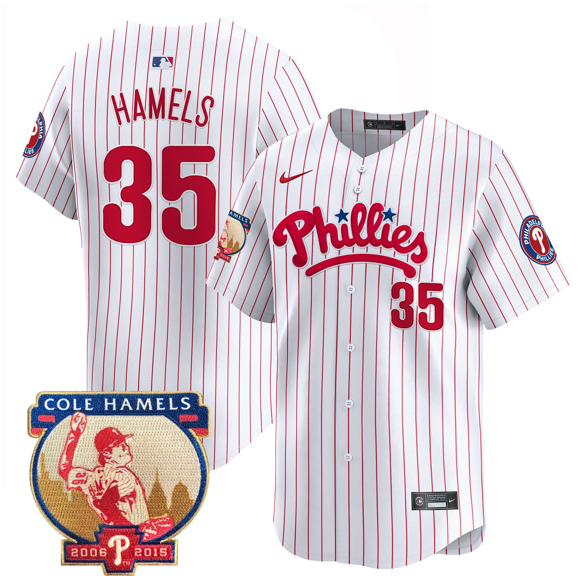 Men's Phillies Cole Hamels Patch Vapor Premier Limited Jersey - All Stitched - White Pinstripe, Cole Hamels