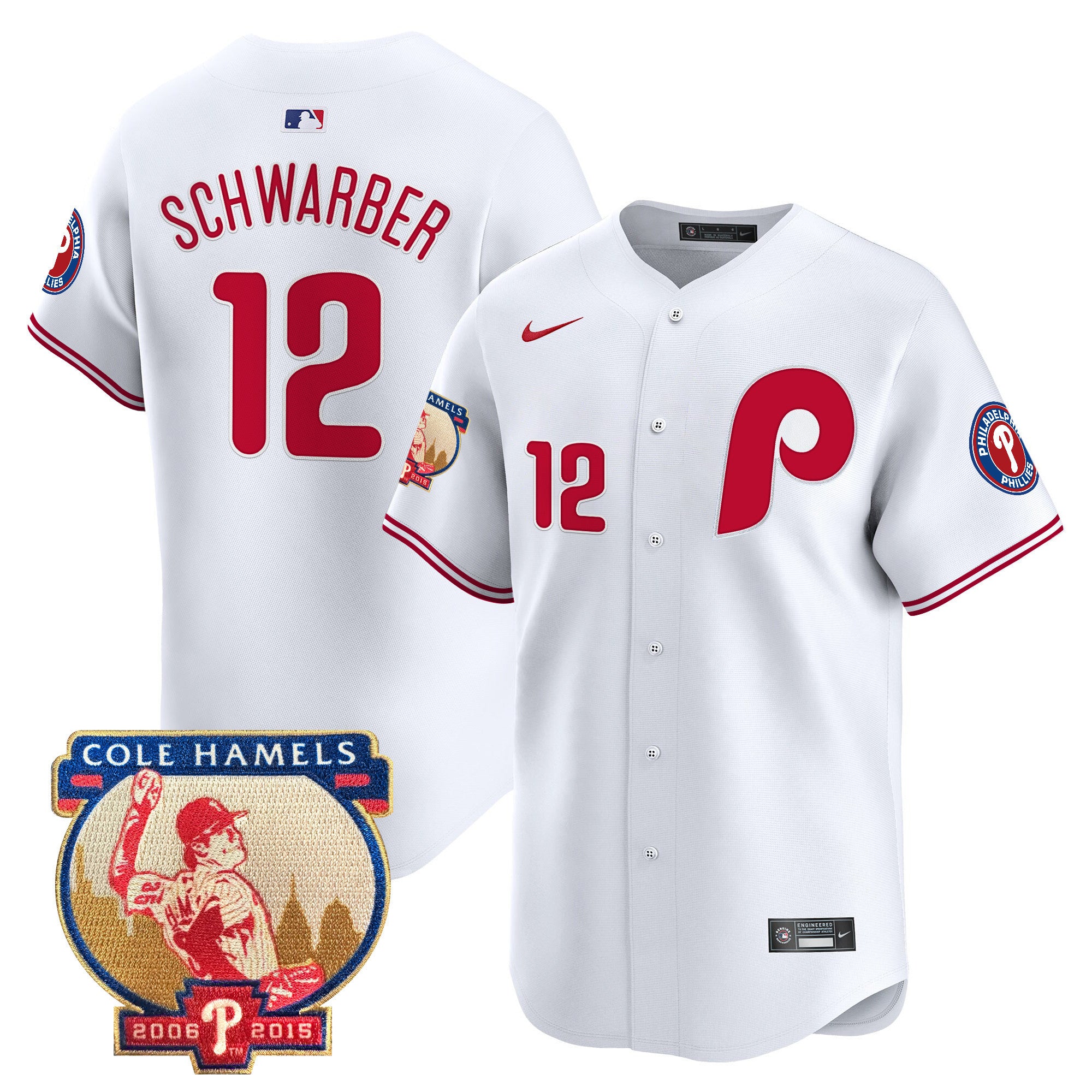 Men's Phillies Cole Hamels Patch Vapor Premier Limited Jersey - All Stitched - White Limited, Kyle Schwarber
