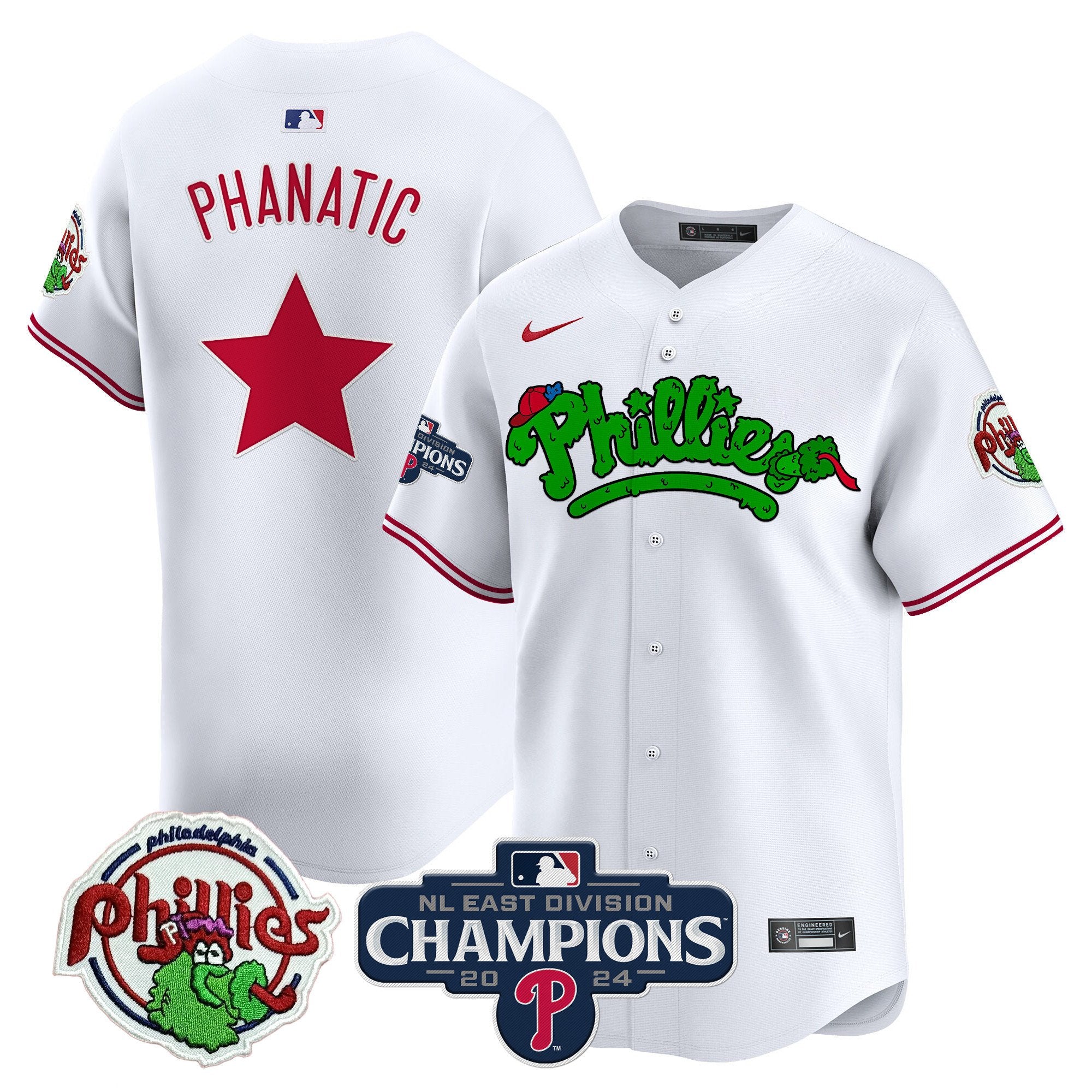 Men's Phillies Phanatic 2024 NL East Division Champions Vapor Premier Limited Jersey - All Stitched - White, Phanatic