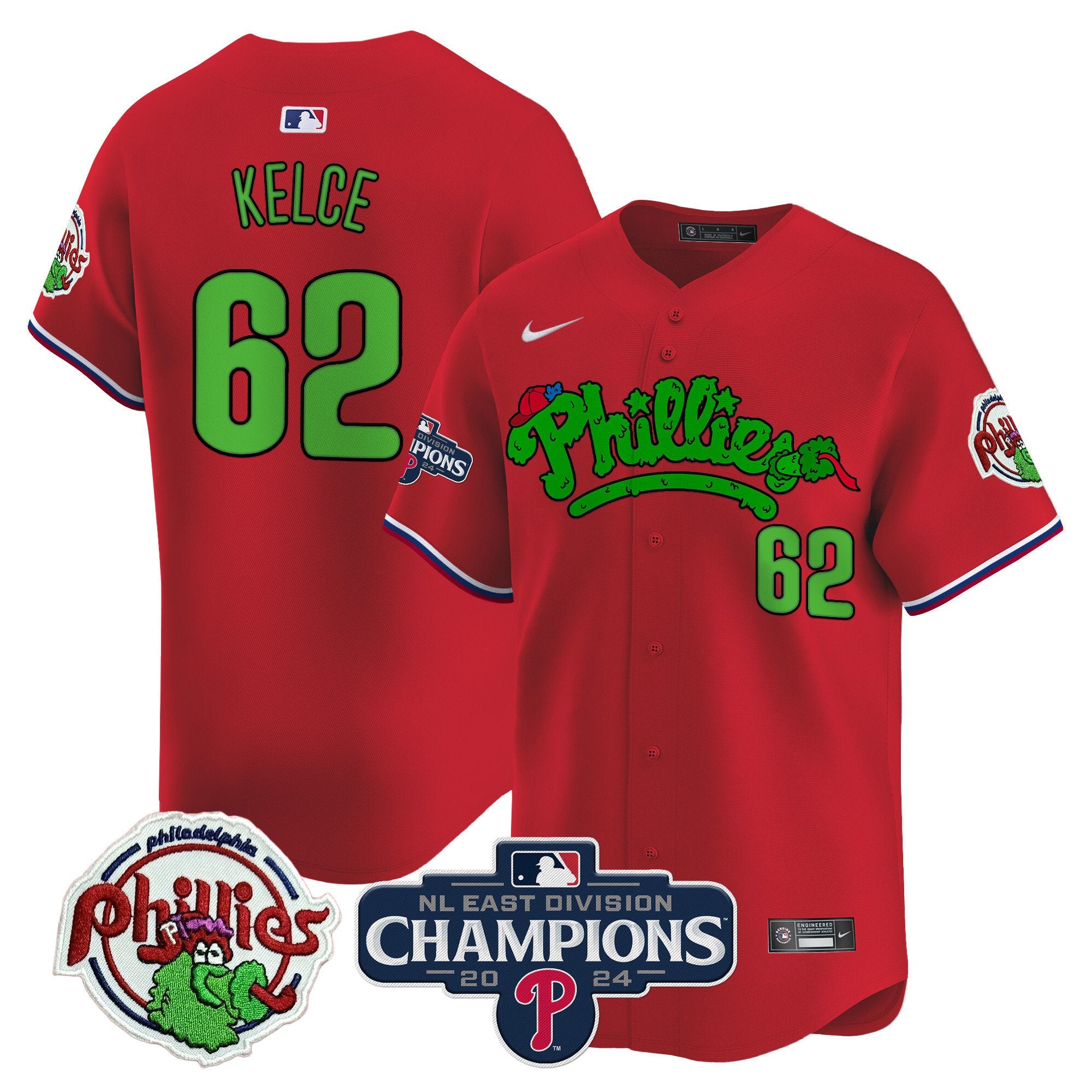 Men's Phillies Phanatic 2024 NL East Division Champions Vapor Premier Limited Jersey - All Stitched - Red, Jason Kelce