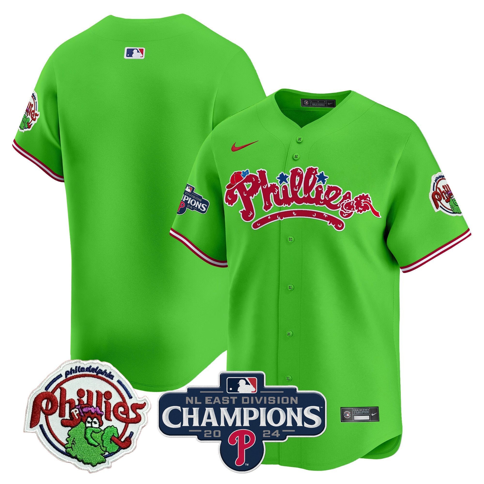 Men's Phillies Phanatic 2024 NL East Division Champions Vapor Premier Limited Jersey - All Stitched - Green, Team