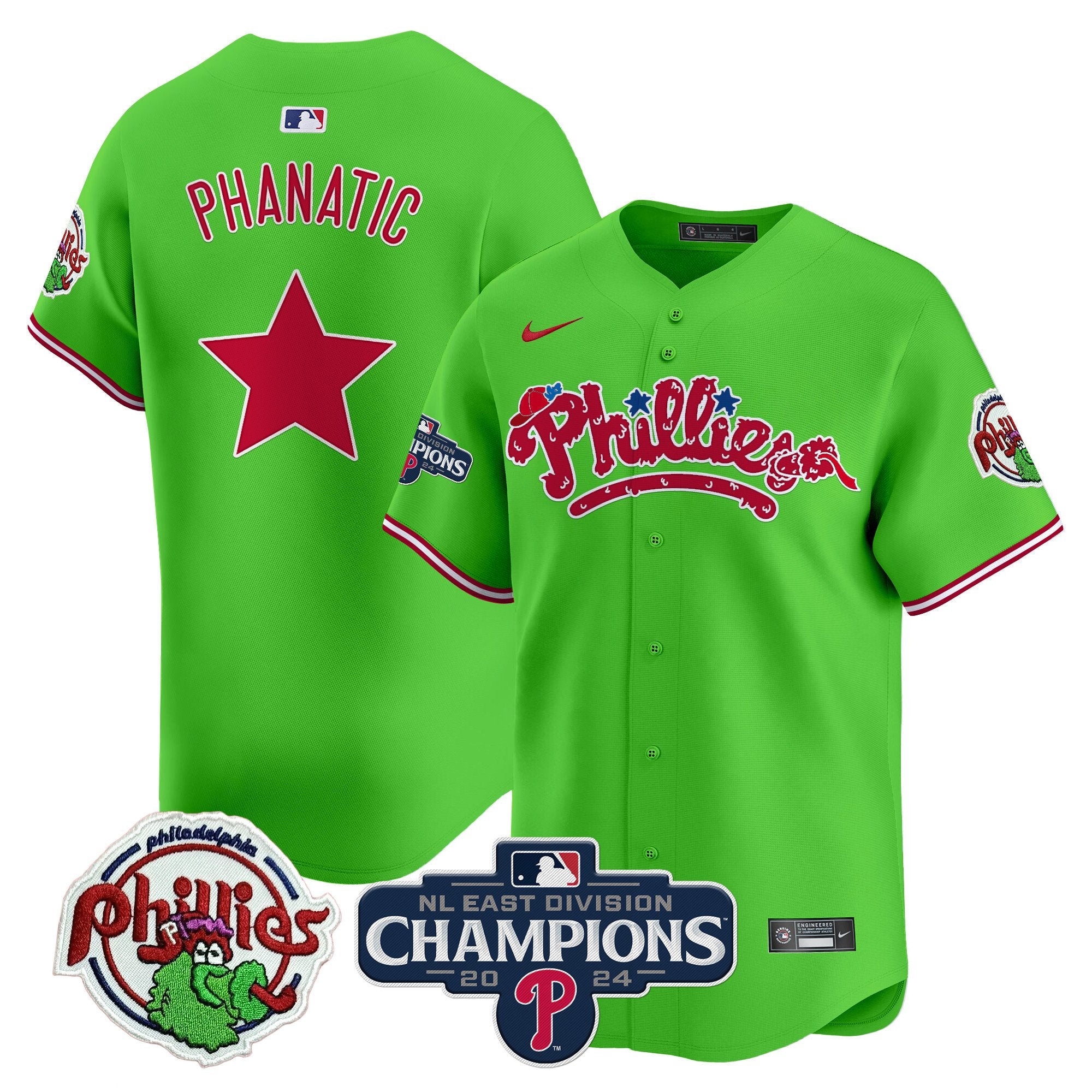 Men's Phillies Phanatic 2024 NL East Division Champions Vapor Premier Limited Jersey - All Stitched - Green, Phanatic