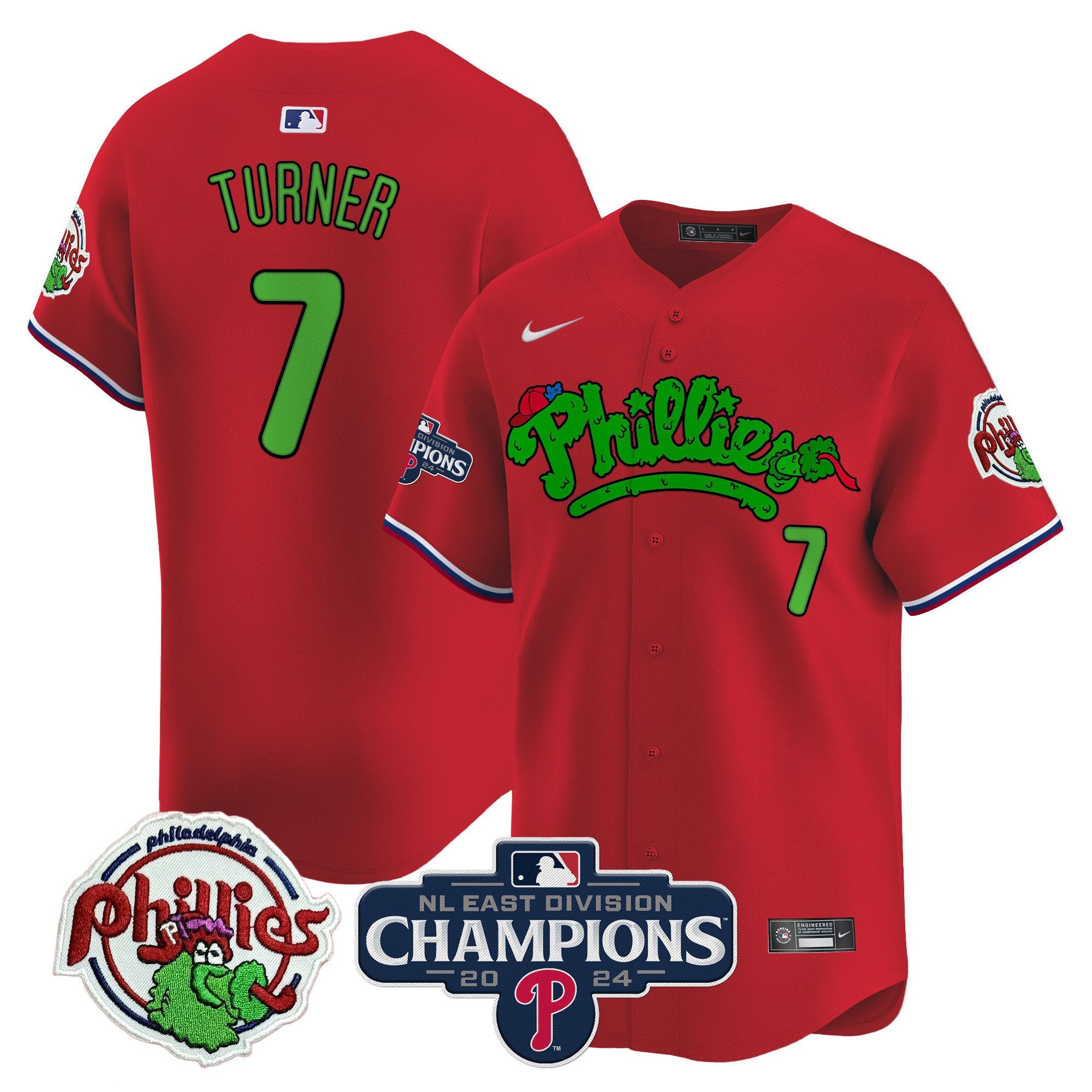 Men's Phillies Phanatic 2024 NL East Division Champions Vapor Premier Limited Jersey - All Stitched - Red, Trea Turner