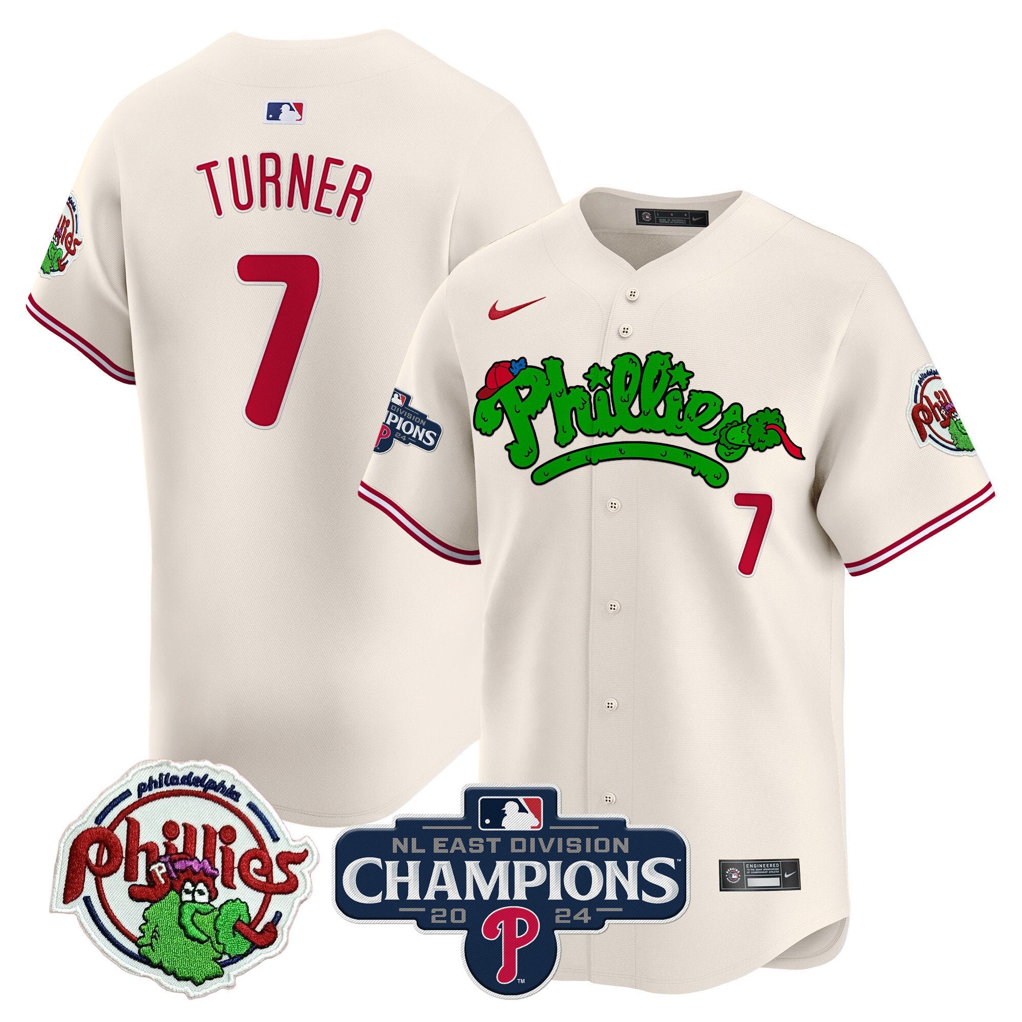 Men's Phillies Phanatic 2024 NL East Division Champions Vapor Premier Limited Jersey - All Stitched - Cream, Trea Turner