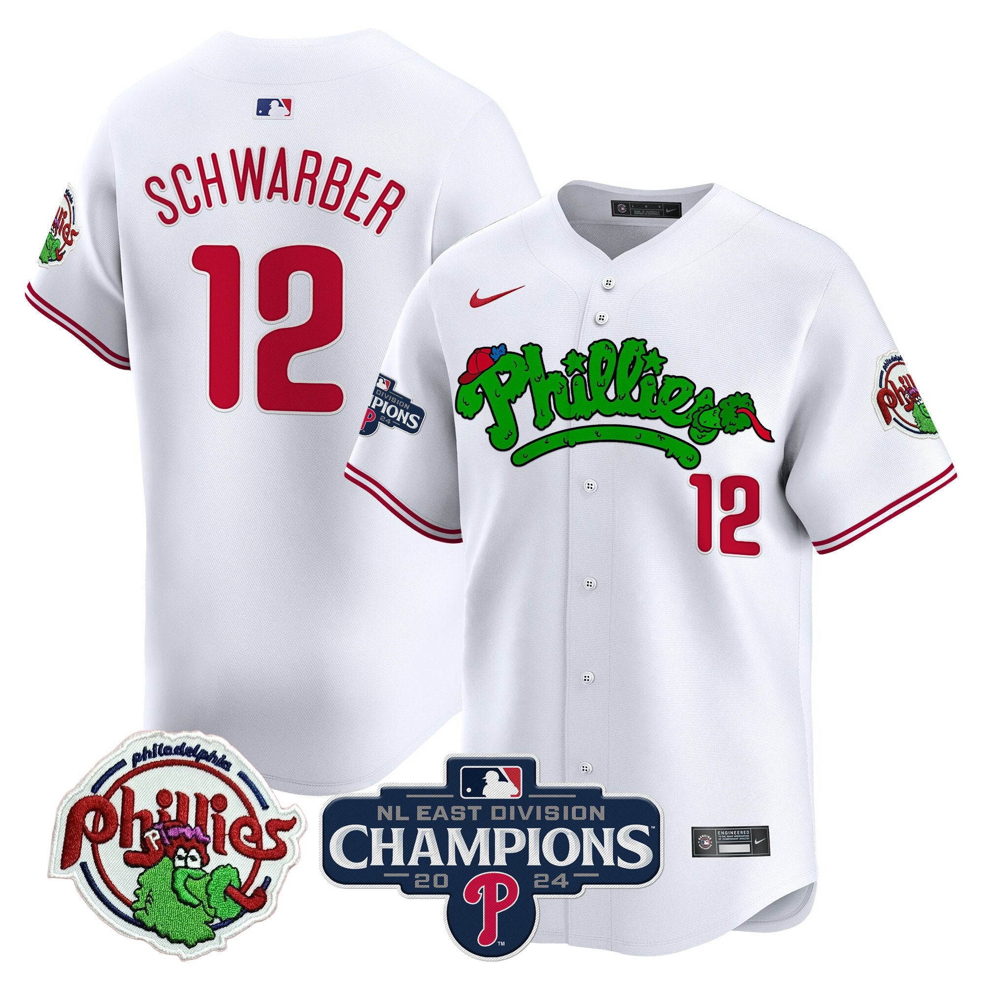 Men's Phillies Phanatic 2024 NL East Division Champions Vapor Premier Limited Jersey - All Stitched - White, Kyle Schwarber