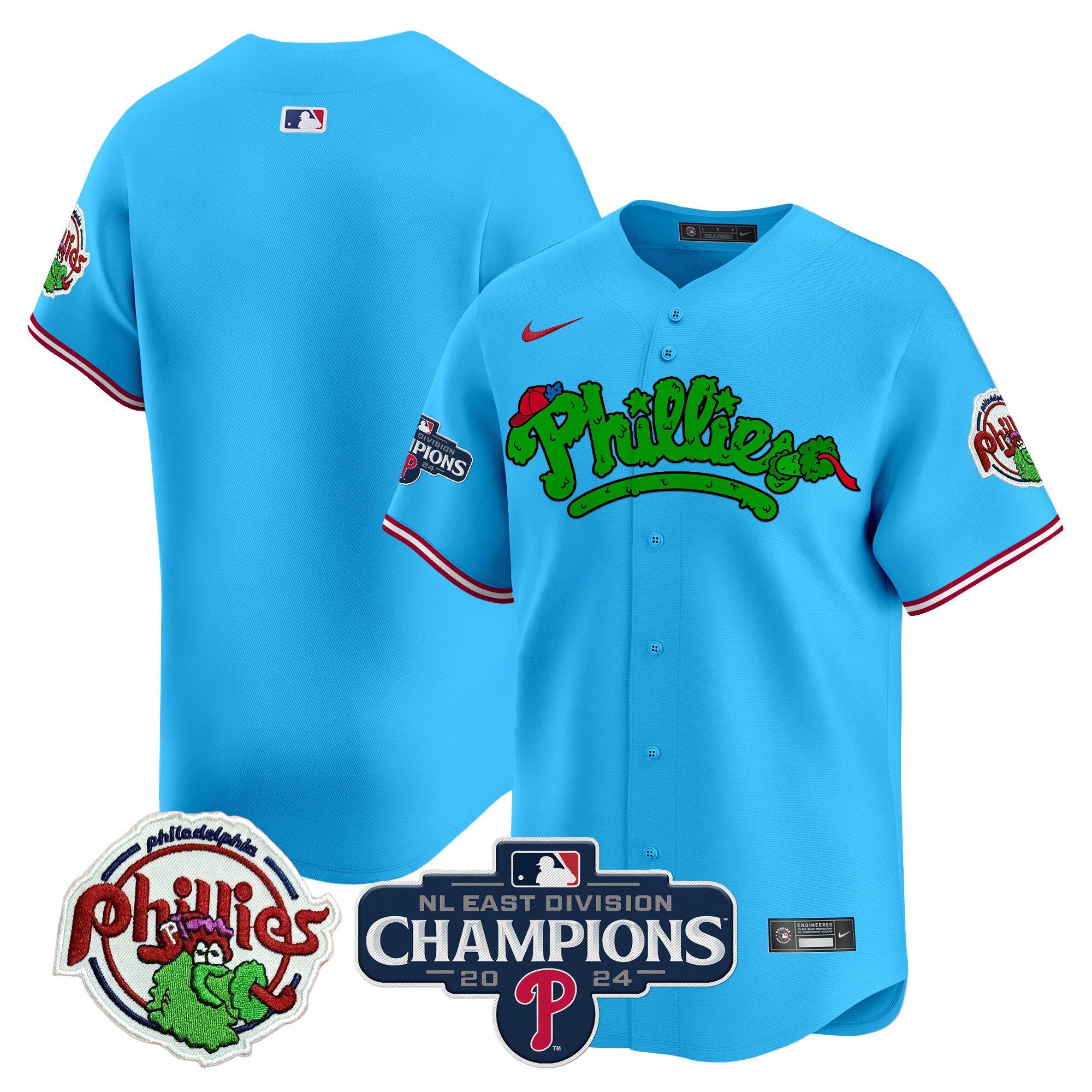 Men's Phillies Phanatic 2024 NL East Division Champions Vapor Premier Limited Jersey - All Stitched - Light Blue, Team