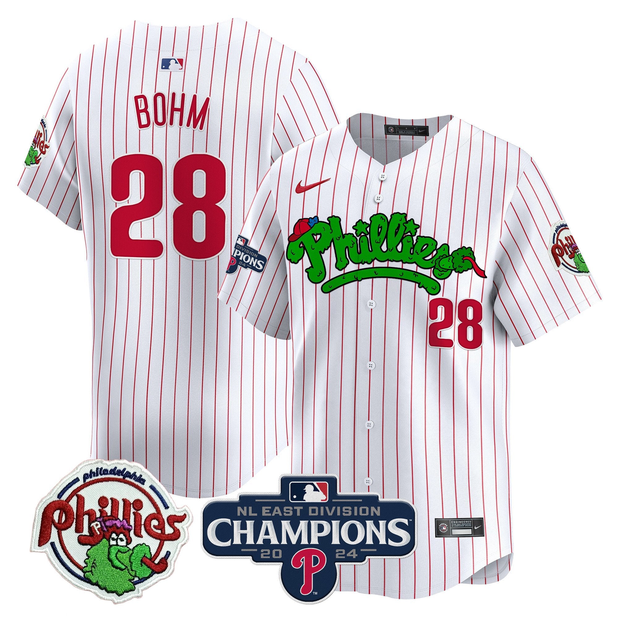 Men's Phillies Phanatic 2024 NL East Division Champions Vapor Premier Limited Jersey - All Stitched - White Pinstripe, Alec Bohm