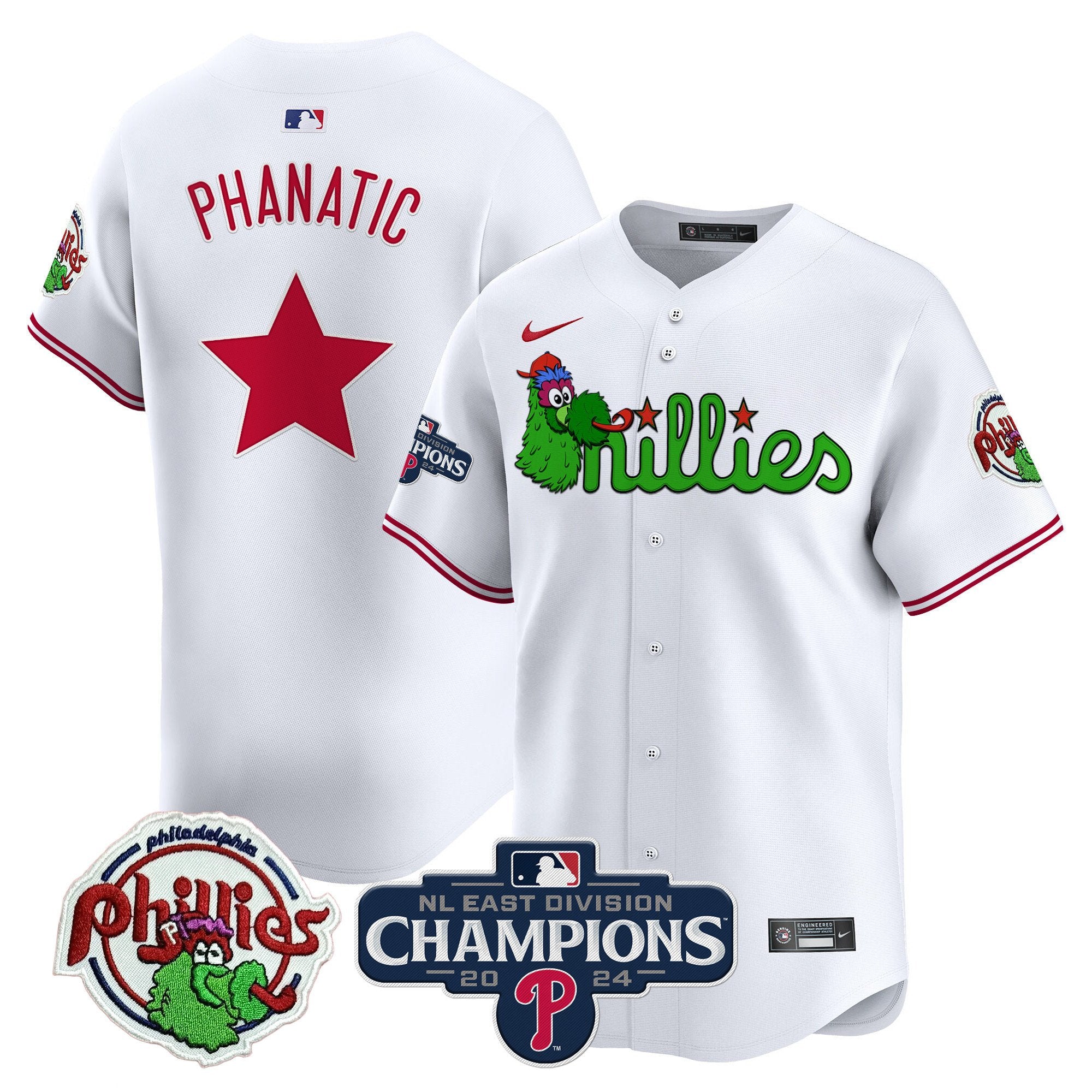 Men's Phillies Phanatic 2024 NL East Division Champions Vapor Premier Limited Jersey V2 - All Stitched - White, Phanatic