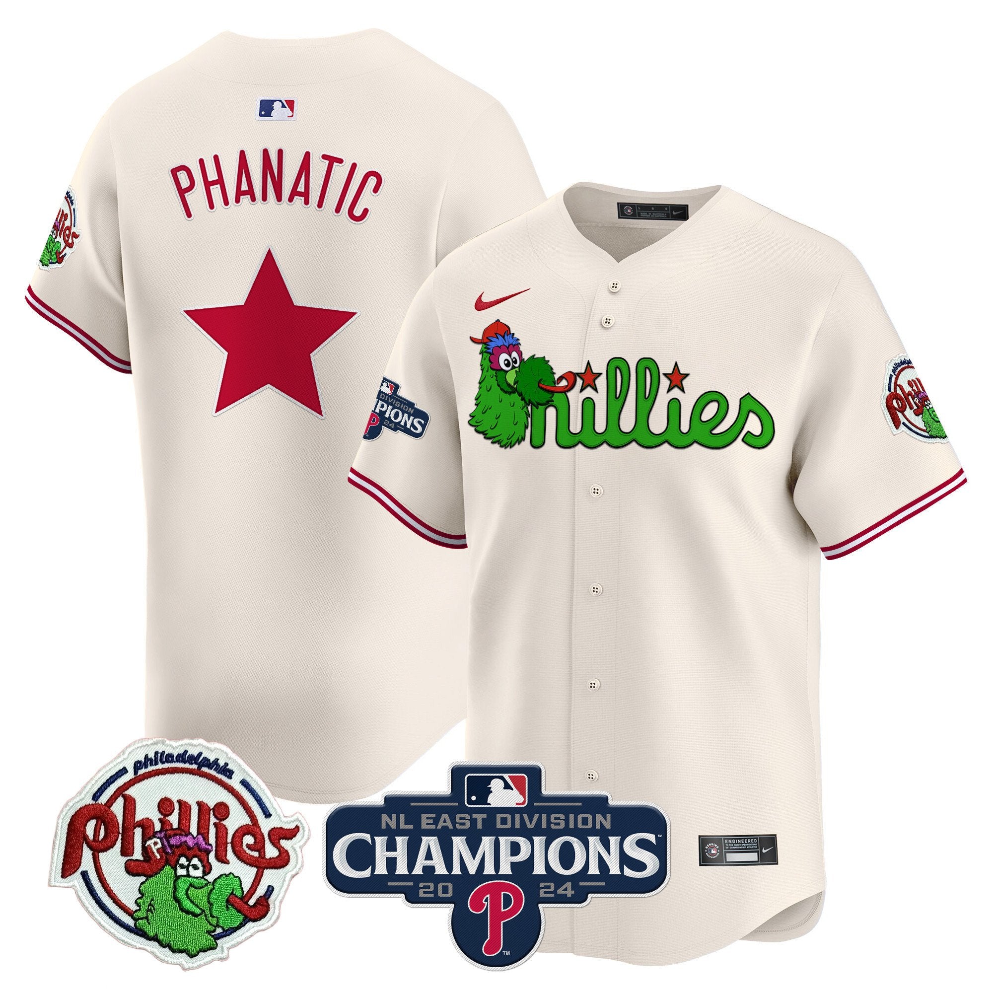 Men's Phillies Phanatic 2024 NL East Division Champions Vapor Premier Limited Jersey V2 - All Stitched - Cream, Phanatic