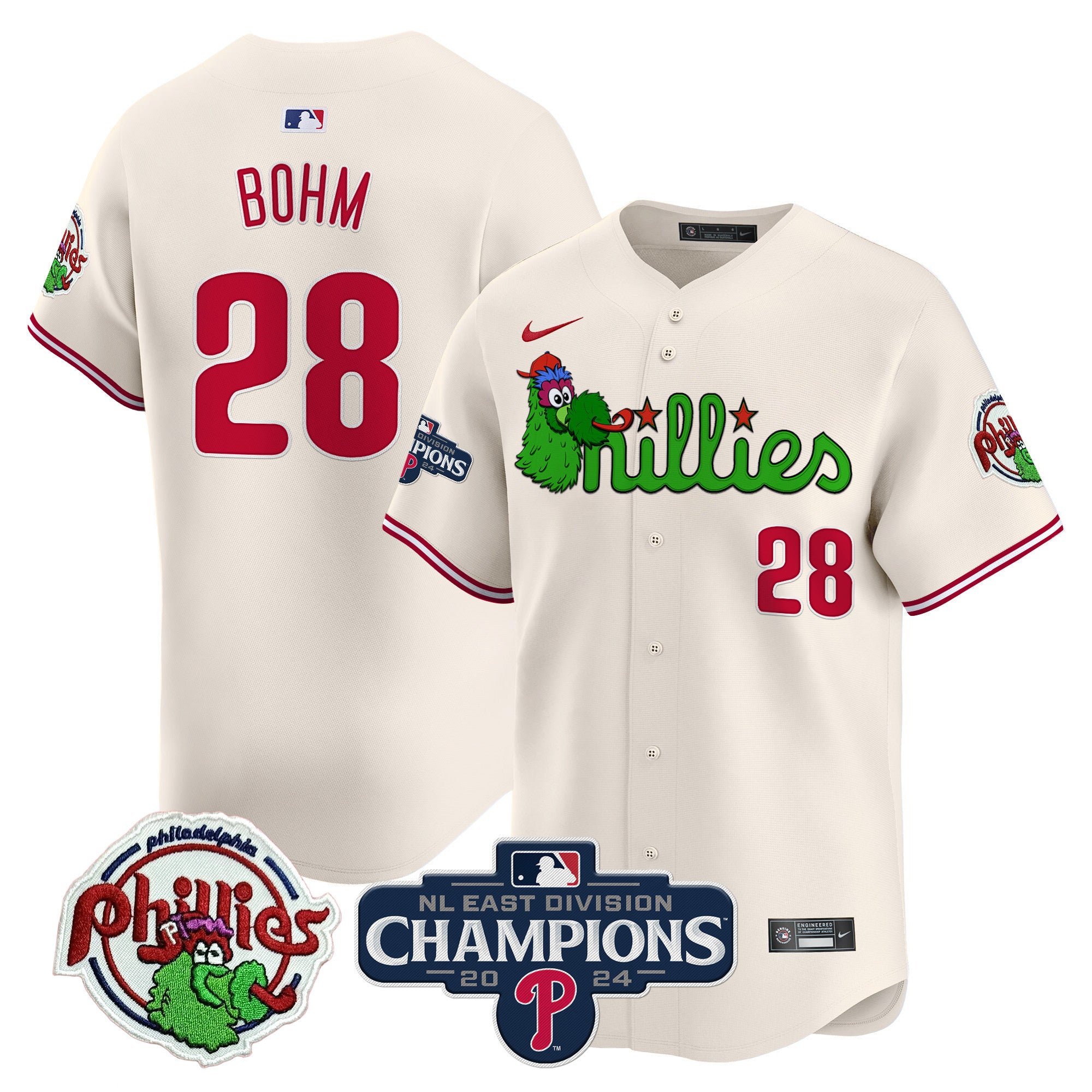 Men's Phillies Phanatic 2024 NL East Division Champions Vapor Premier Limited Jersey V2 - All Stitched - Cream, Alec Bohm