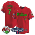 Men's Phillies Phanatic 2024 NL East Division Champions Vapor Premier Limited Jersey V2 - All Stitched - Red, Trea Turner