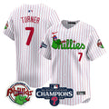 Men's Phillies Phanatic 2024 NL East Division Champions Vapor Premier Limited Jersey V2 - All Stitched - White Pinstripe, Trea Turner