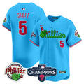 Men's Phillies Phanatic 2024 NL East Division Champions Vapor Premier Limited Jersey V2 - All Stitched - Light Blue, Bryson Stott