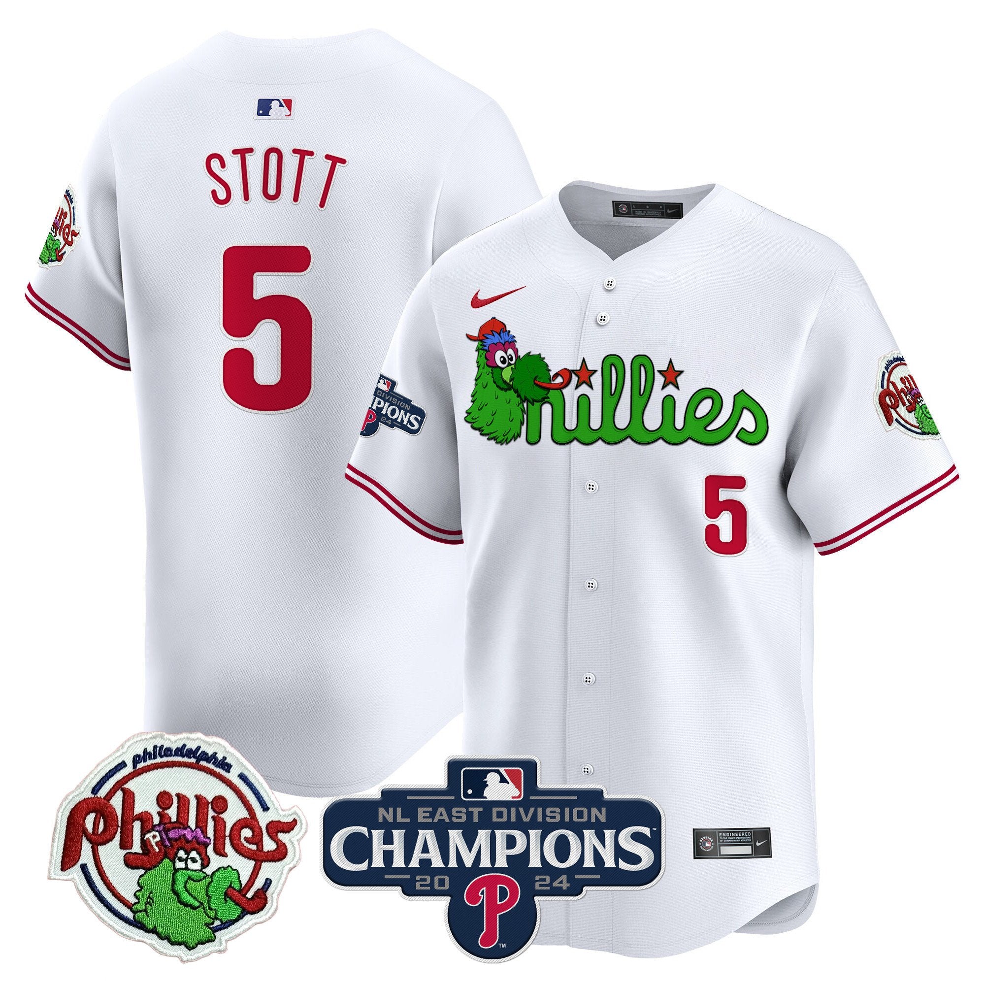 Men's Phillies Phanatic 2024 NL East Division Champions Vapor Premier Limited Jersey V2 - All Stitched - White, Bryson Stott