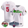 Men's Phillies Phanatic 2024 NL East Division Champions Vapor Premier Limited Jersey V2 - All Stitched - White Pinstripe, Bryson Stott