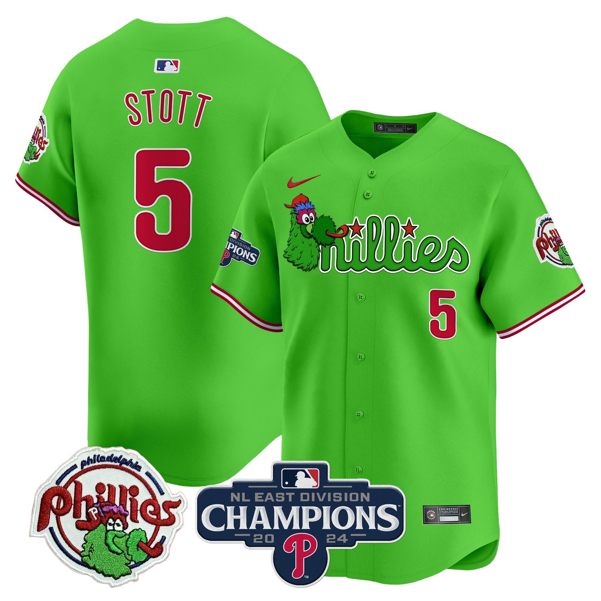 Men's Phillies Phanatic 2024 NL East Division Champions Vapor Premier Limited Jersey V2 - All Stitched - Green, Bryson Stott