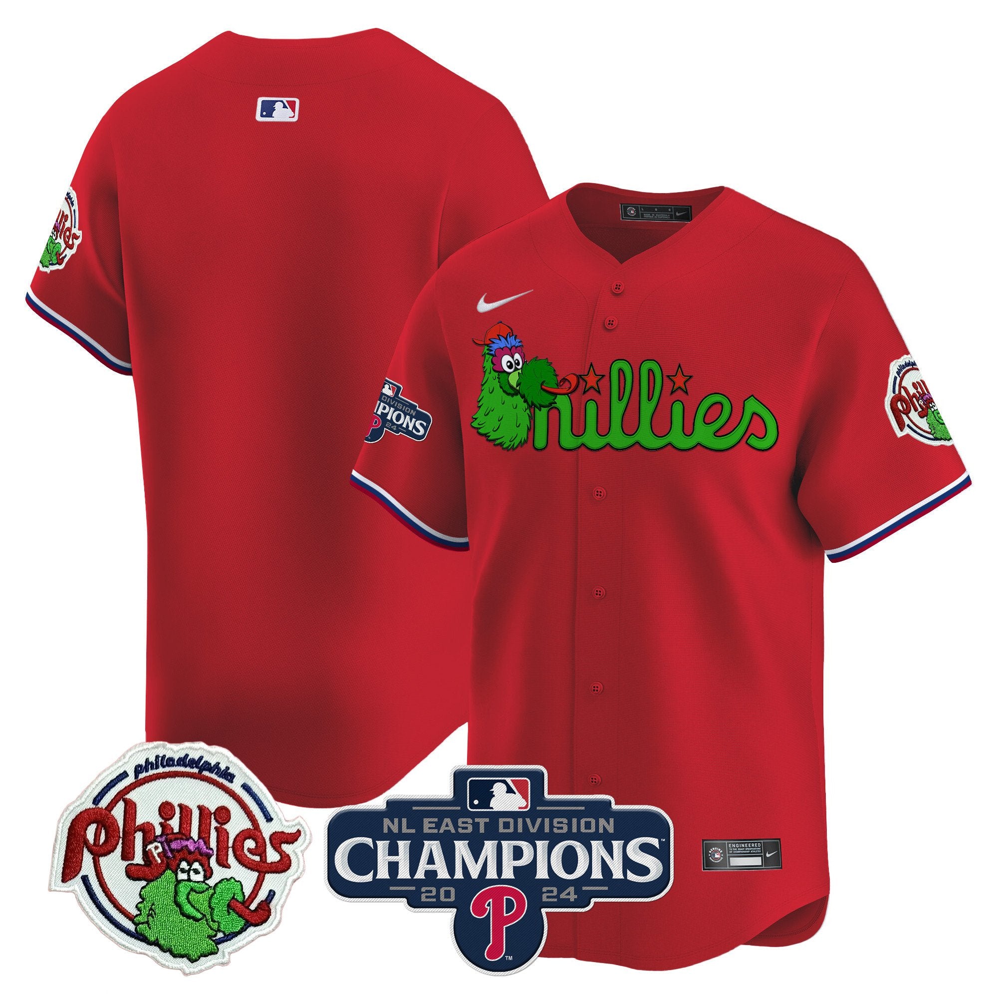 Men's Phillies Phanatic 2024 NL East Division Champions Vapor Premier Limited Jersey V2 - All Stitched - Red, Team