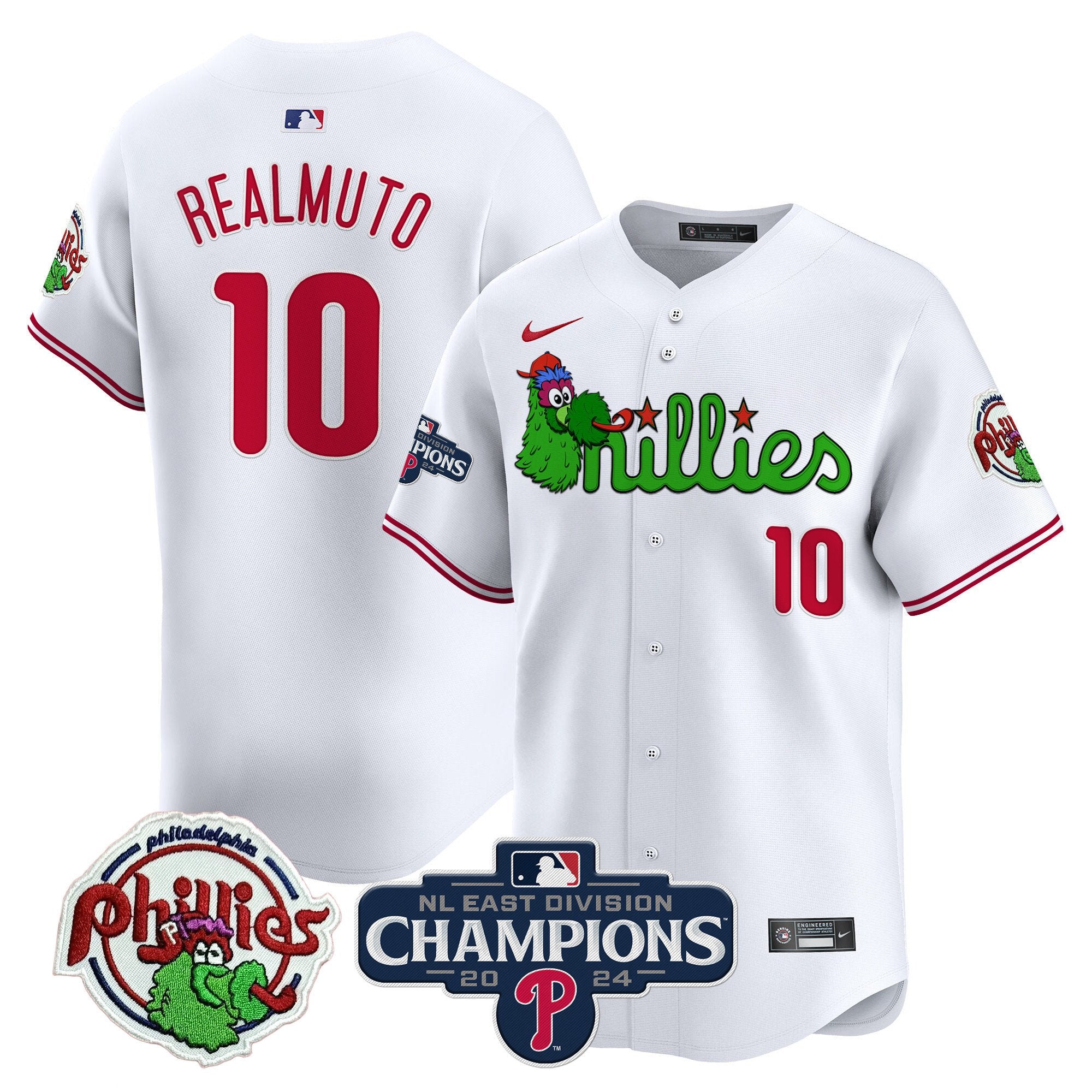 Men's Phillies Phanatic 2024 NL East Division Champions Vapor Premier Limited Jersey V2 - All Stitched - White, J.T.Realmuto