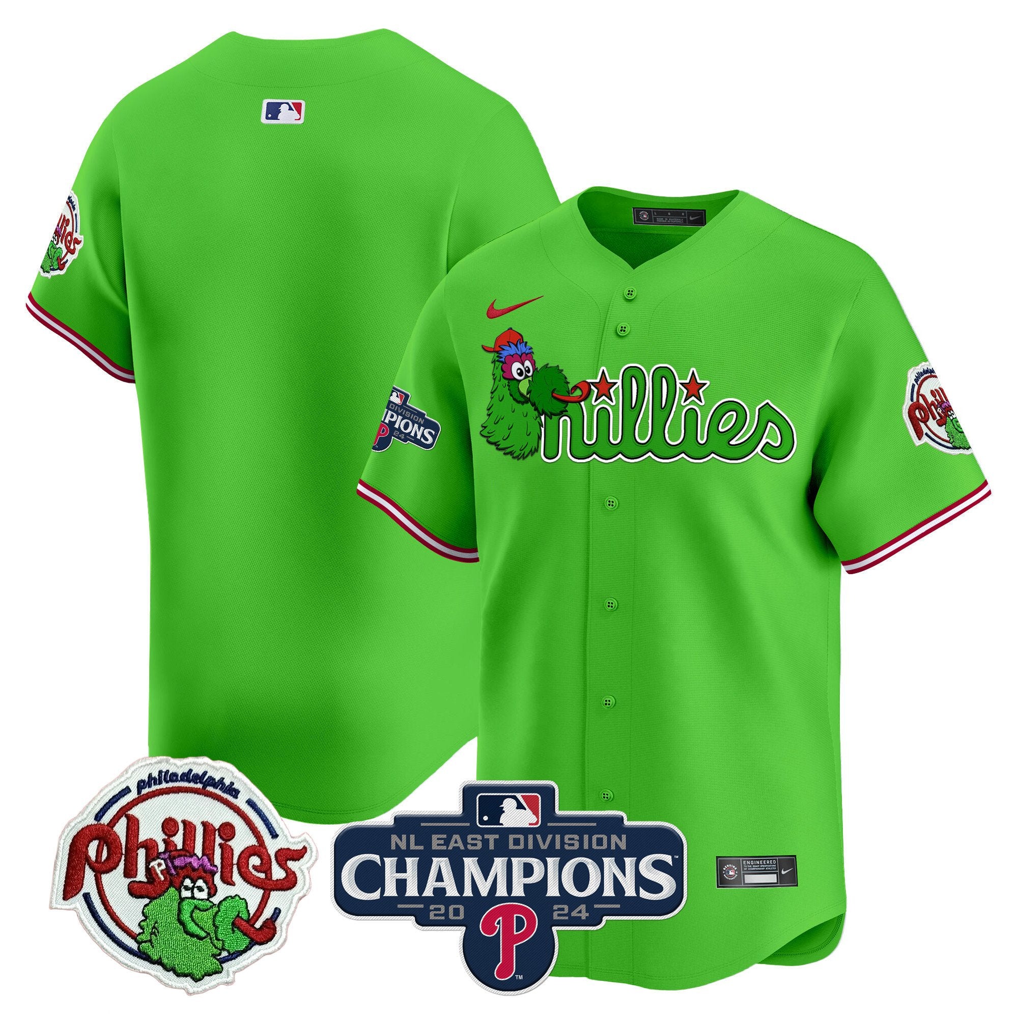 Men's Phillies Phanatic 2024 NL East Division Champions Vapor Premier Limited Jersey V2 - All Stitched - Green, Team