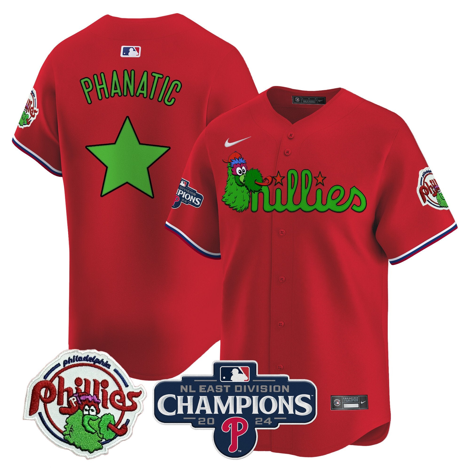 Men's Phillies Phanatic 2024 NL East Division Champions Vapor Premier Limited Jersey V2 - All Stitched - Red, Phanatic
