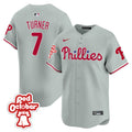 Men's Phillies Red Octorber Patch Vapor Premier Limited Jersey - All Stitched - Gray Road, Trea Turner