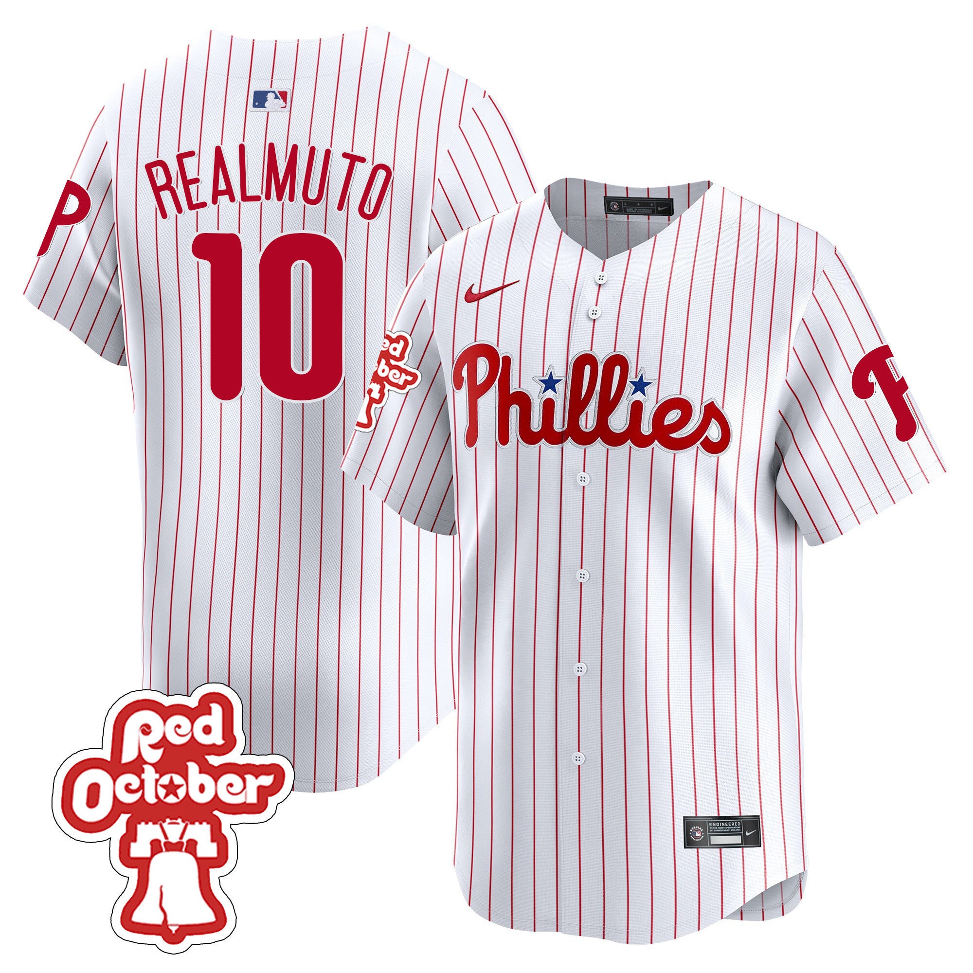 Men's Phillies Red Octorber Patch Vapor Premier Limited Jersey - All Stitched - White, J.T.Realmuto