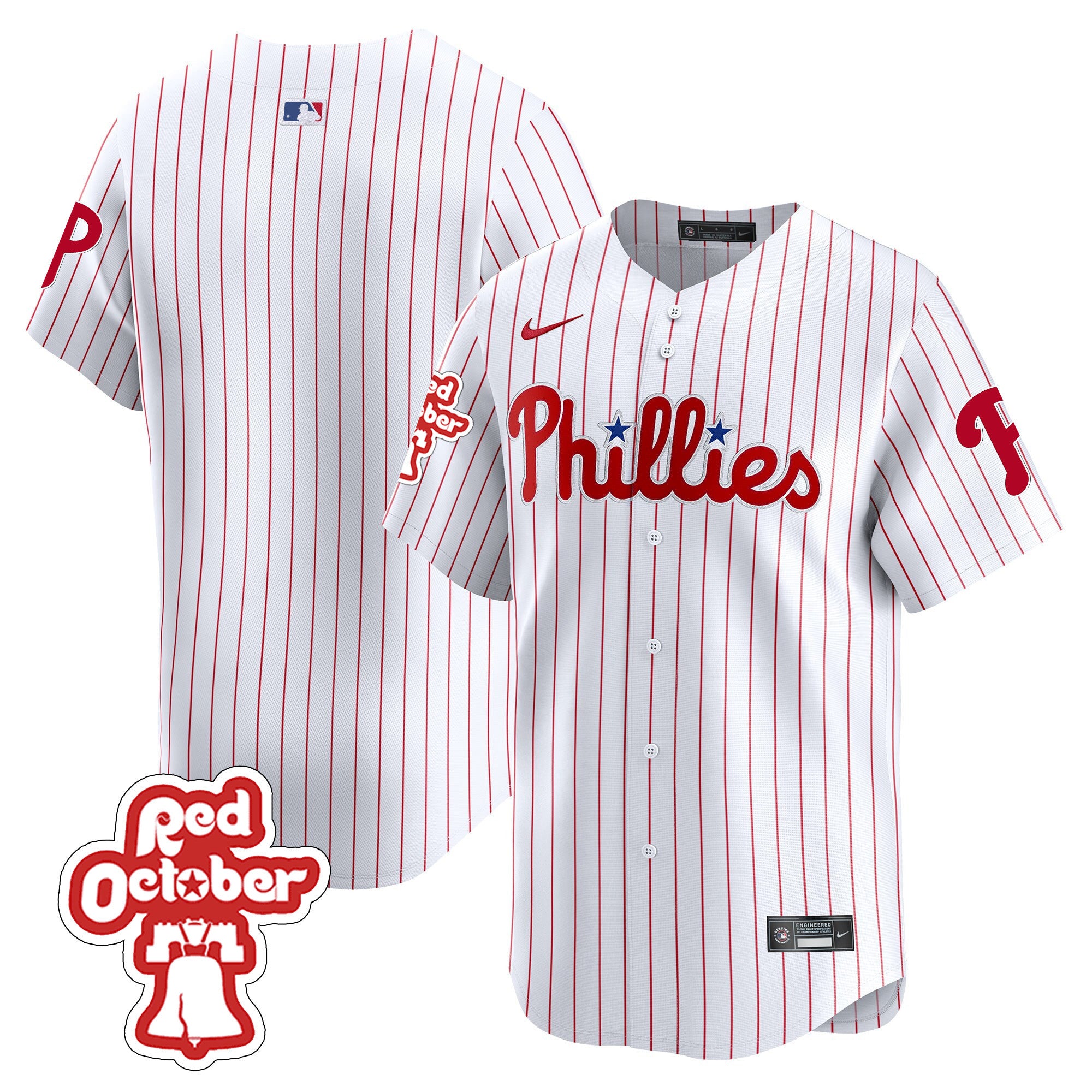 Men's Phillies Red Octorber Patch Vapor Premier Limited Jersey - All Stitched - White, Team
