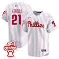 Men's Phillies Red Octorber Patch Vapor Premier Limited Jersey - All Stitched - White, Garrett Stubbs
