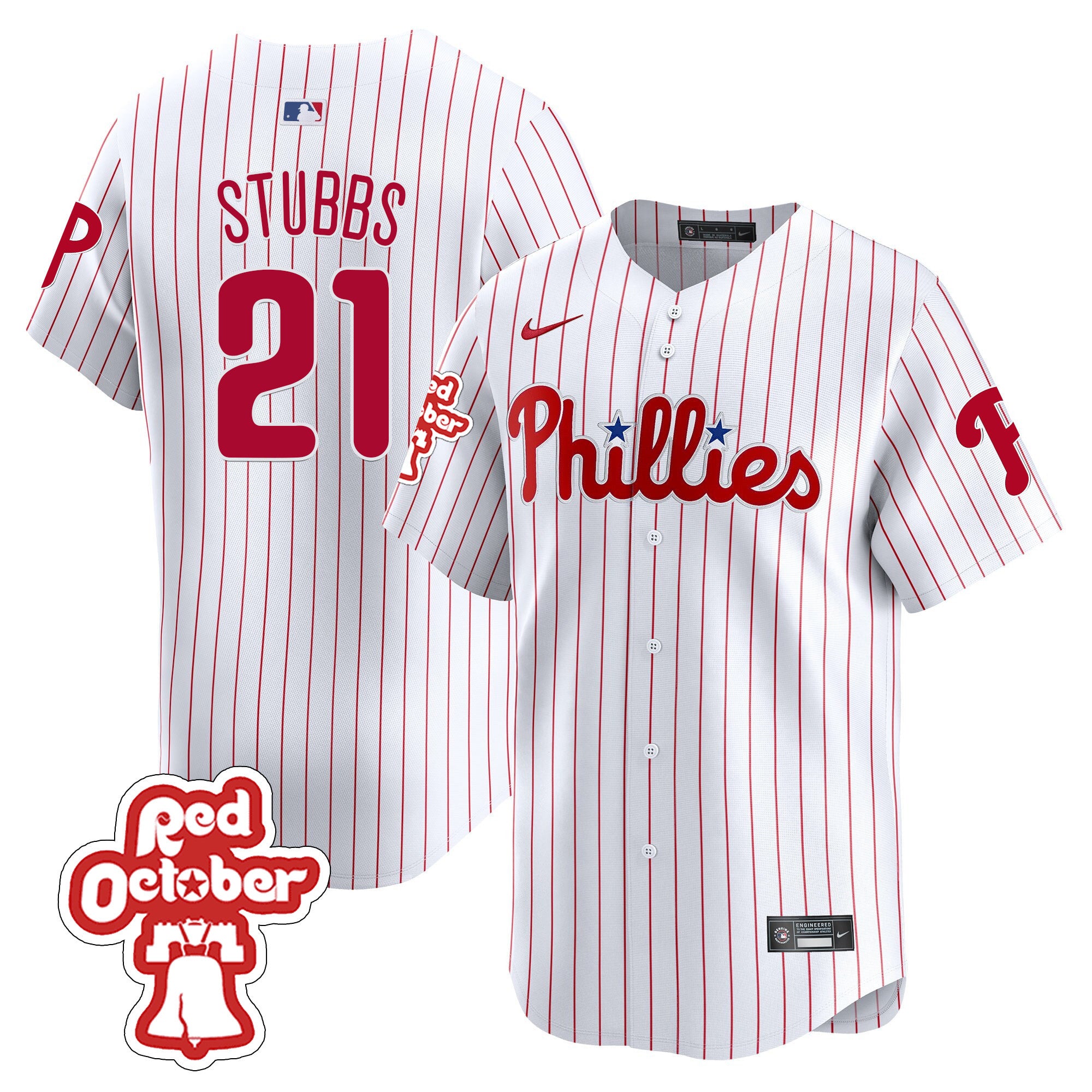 Men's Phillies Red Octorber Patch Vapor Premier Limited Jersey - All Stitched - White, Garrett Stubbs