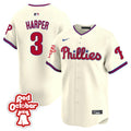 Men's Phillies Red Octorber Patch Vapor Premier Limited Jersey - All Stitched - Cream, Bryce Harper