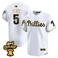 Men's Phillies Red Octorber Patch Vapor Premier Limited Jersey - All Stitched - White Gold, Bryson Stott