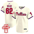 Men's Phillies Red Octorber Patch Vapor Premier Limited Jersey - All Stitched - Cream, Jason Kelce