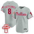 Men's Phillies Red Octorber Patch Vapor Premier Limited Jersey - All Stitched - Gray Road, Nick Castellanos