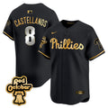 Men's Phillies Red Octorber Patch Vapor Premier Limited Jersey - All Stitched - Black Gold, Nick Castellanos