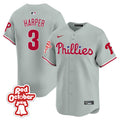 Men's Phillies Red Octorber Patch Vapor Premier Limited Jersey - All Stitched - Gray Road, Bryce Harper