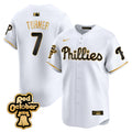 Men's Phillies Red Octorber Patch Vapor Premier Limited Jersey - All Stitched - White Gold, Trea Turner