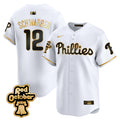 Men's Phillies Red Octorber Patch Vapor Premier Limited Jersey - All Stitched - White Gold, Kyle Schwarber