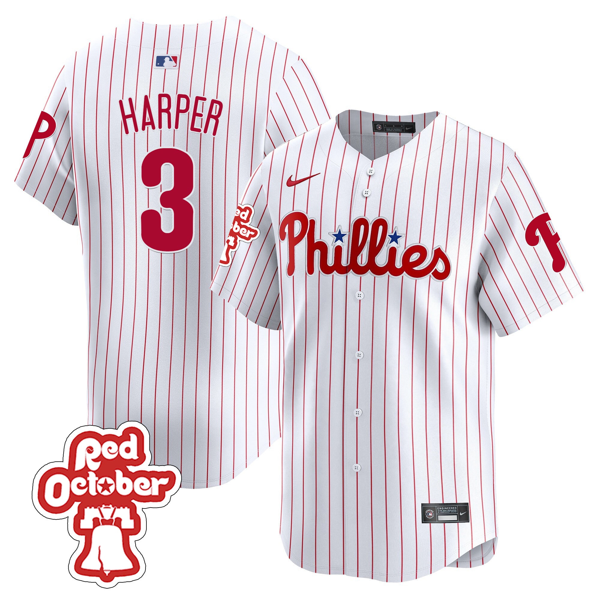 Men's Phillies Red Octorber Patch Vapor Premier Limited Jersey - All Stitched - White, Bryce Harper