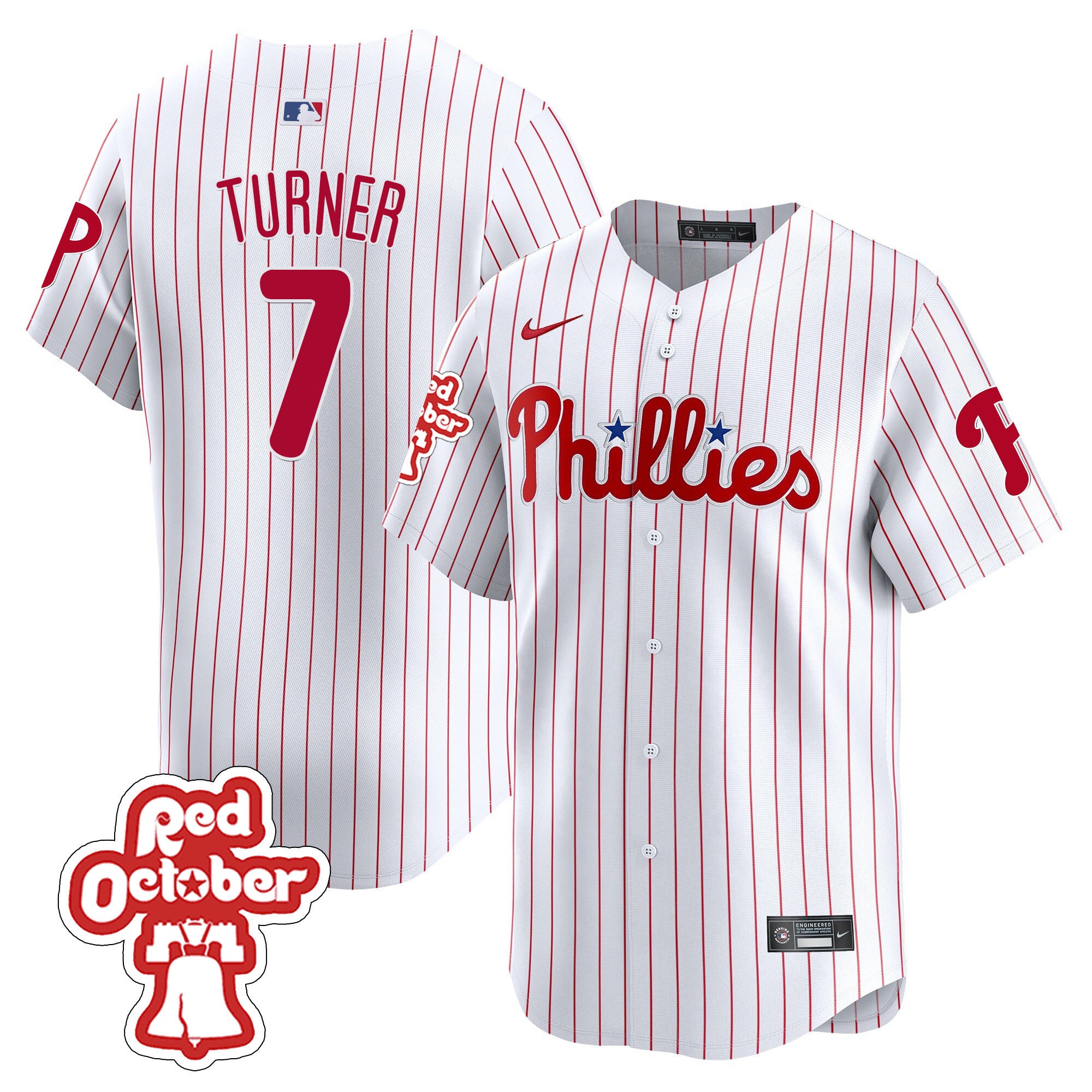 Men's Phillies Red Octorber Patch Vapor Premier Limited Jersey - All Stitched - White, Trea Turner