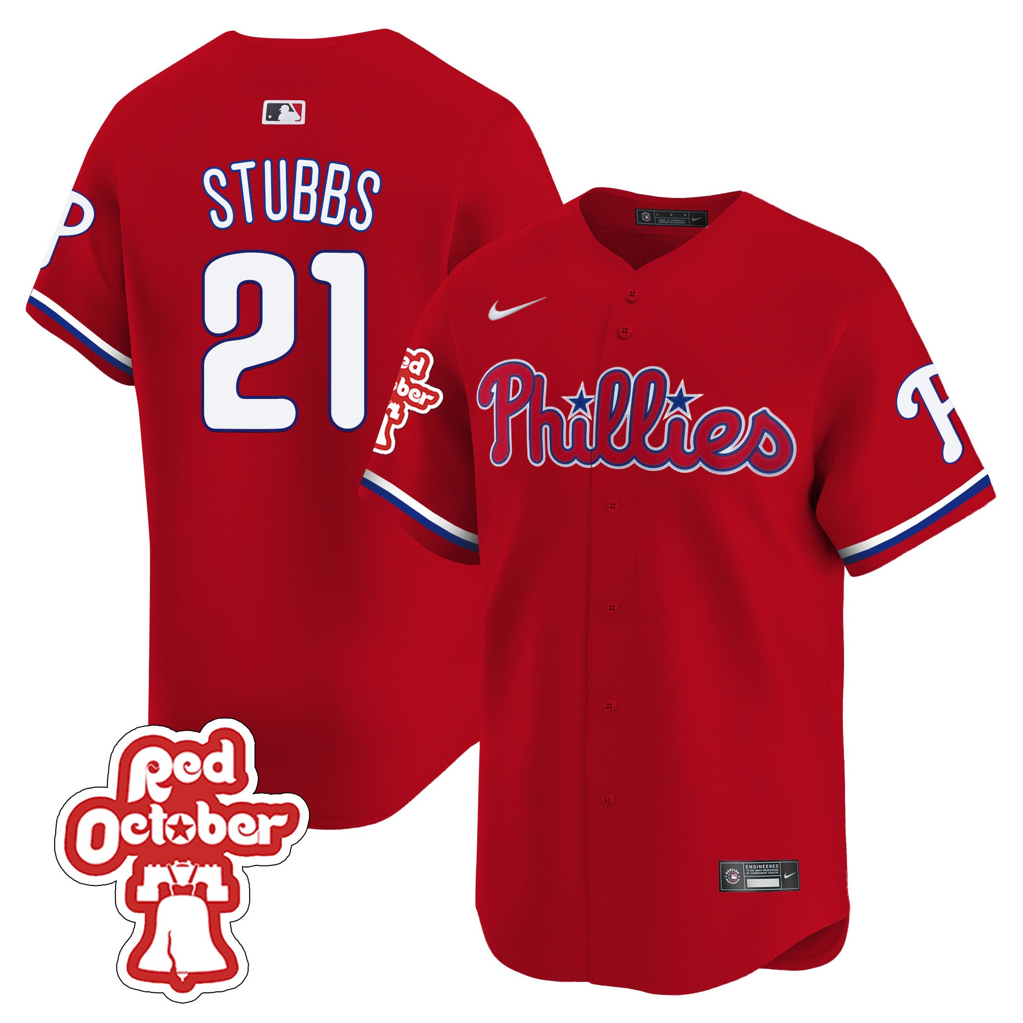 Men's Phillies Red Octorber Patch Vapor Premier Limited Jersey - All Stitched - Red, Garrett Stubbs