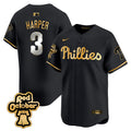Men's Phillies Red Octorber Patch Vapor Premier Limited Jersey - All Stitched - Black Gold, Bryce Harper