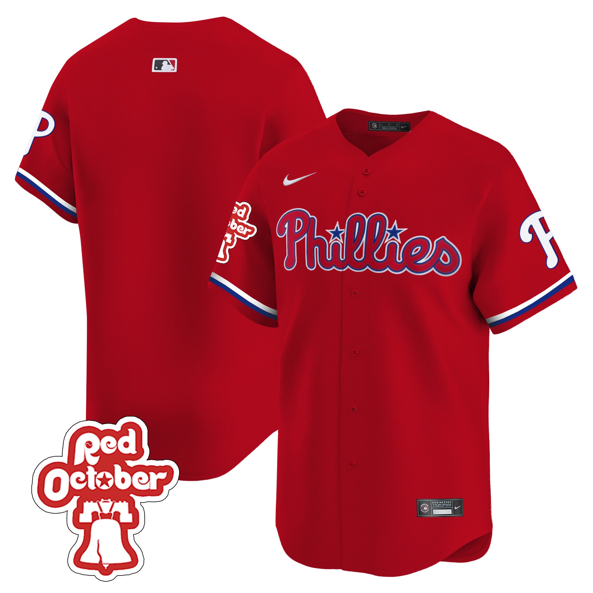 Men's Phillies Red Octorber Patch Vapor Premier Limited Jersey - All Stitched - Red, Team