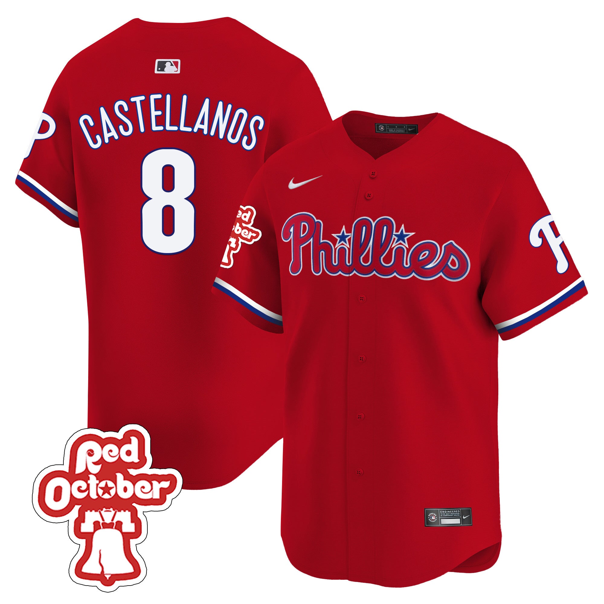 Men's Phillies Red Octorber Patch Vapor Premier Limited Jersey - All Stitched - Red, Nick Castellanos