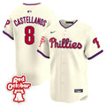 Men's Phillies Red Octorber Patch Vapor Premier Limited Jersey - All Stitched - Cream, Nick Castellanos