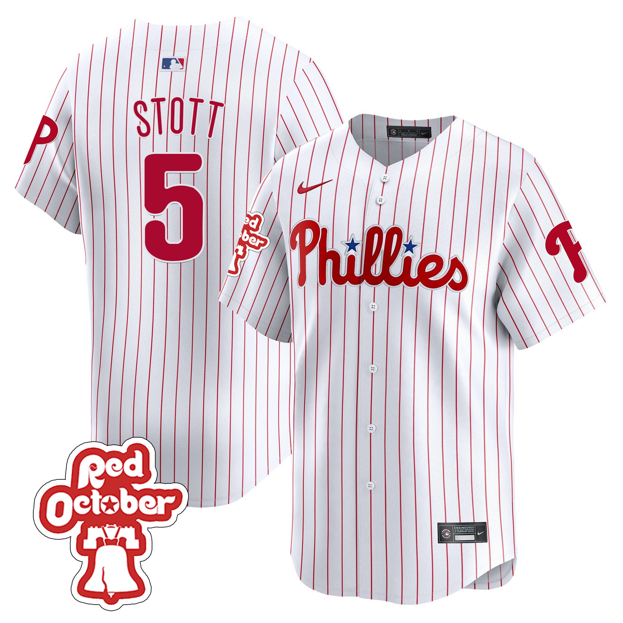 Men's Phillies Red Octorber Patch Vapor Premier Limited Jersey - All Stitched - White, Bryson Stott