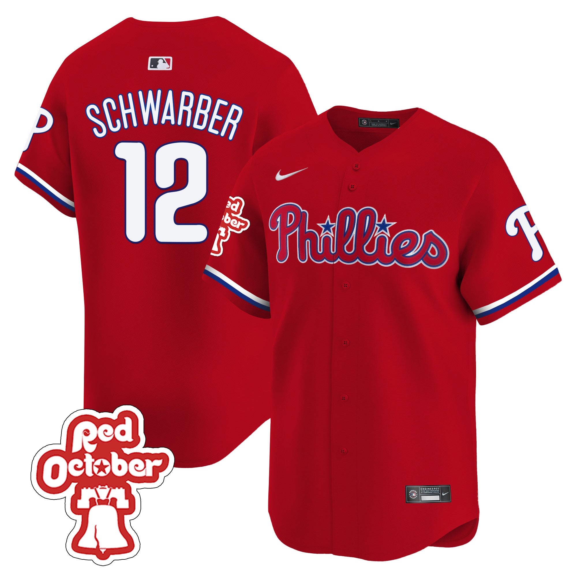 Men's Phillies Red Octorber Patch Vapor Premier Limited Jersey - All Stitched - Red, Kyle Schwarber