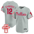 Men's Phillies Red Octorber Patch Vapor Premier Limited Jersey - All Stitched - Gray Road, Kyle Schwarber
