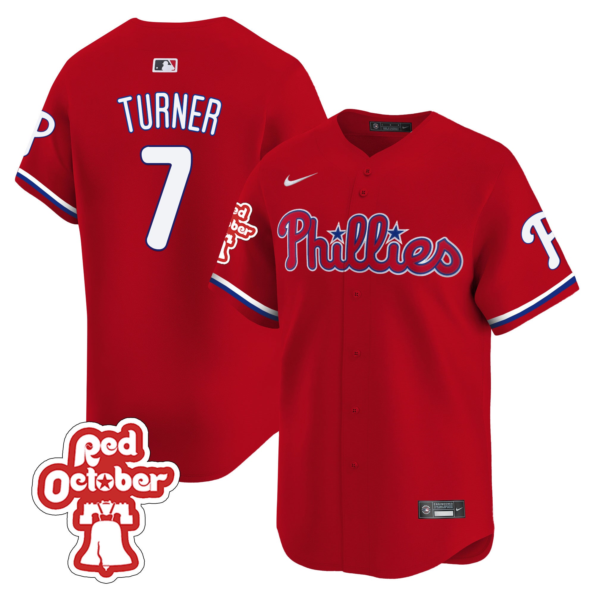 Men's Phillies Red Octorber Patch Vapor Premier Limited Jersey - All Stitched - Red, Trea Turner
