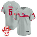 Men's Phillies Red Octorber Patch Vapor Premier Limited Jersey - All Stitched - Gray Road, Bryson Stott