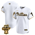 Men's Phillies Red Octorber Patch Vapor Premier Limited Jersey - All Stitched - White Gold, Team